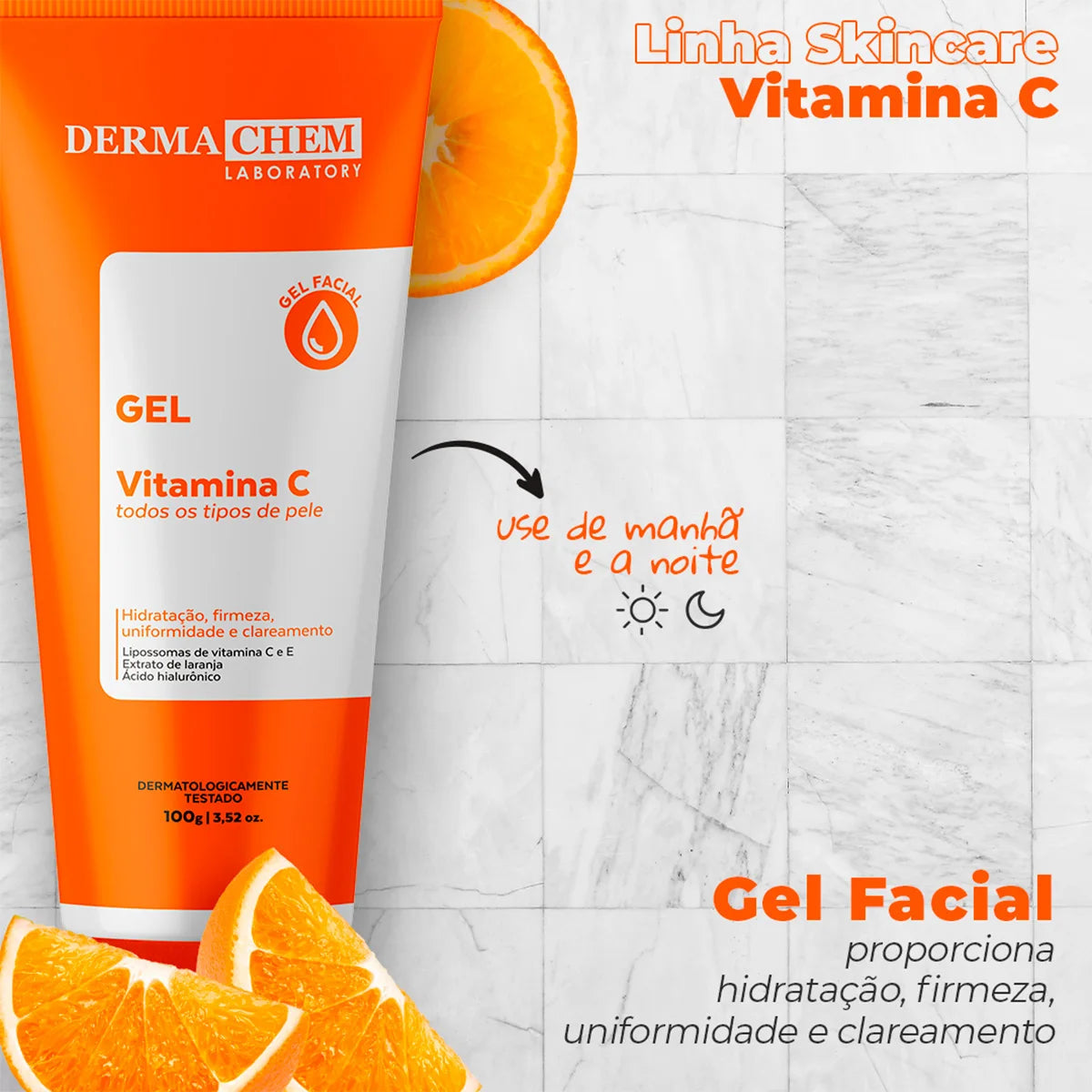 Kit Skincare Vitamina C Dermachem 3 em 1 – Clareador de Manchas, Anti-Idade e Rotina Completa para Pele Radiante