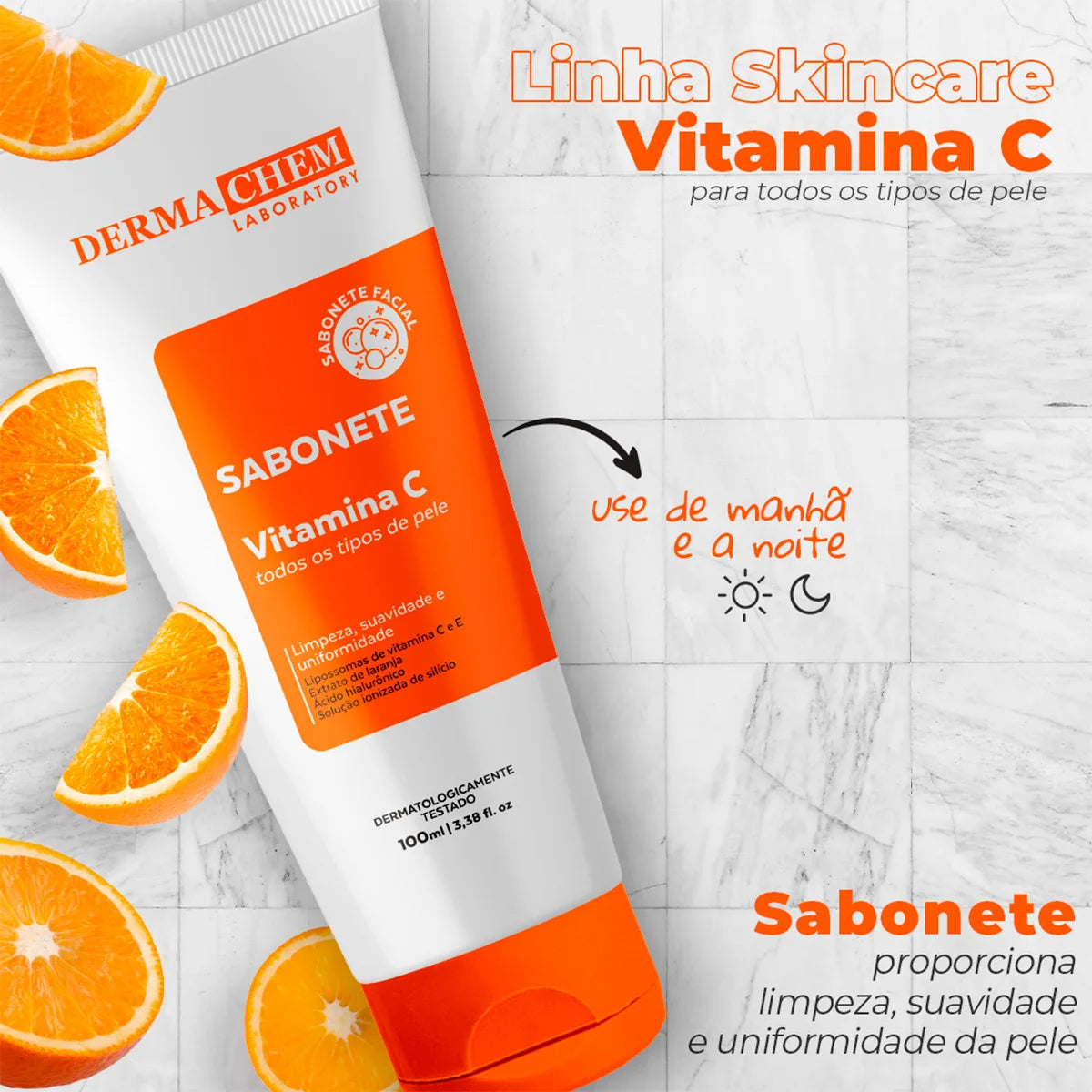 Kit Skincare Vitamina C Dermachem 3 em 1 – Clareador de Manchas, Anti-Idade e Rotina Completa para Pele Radiante