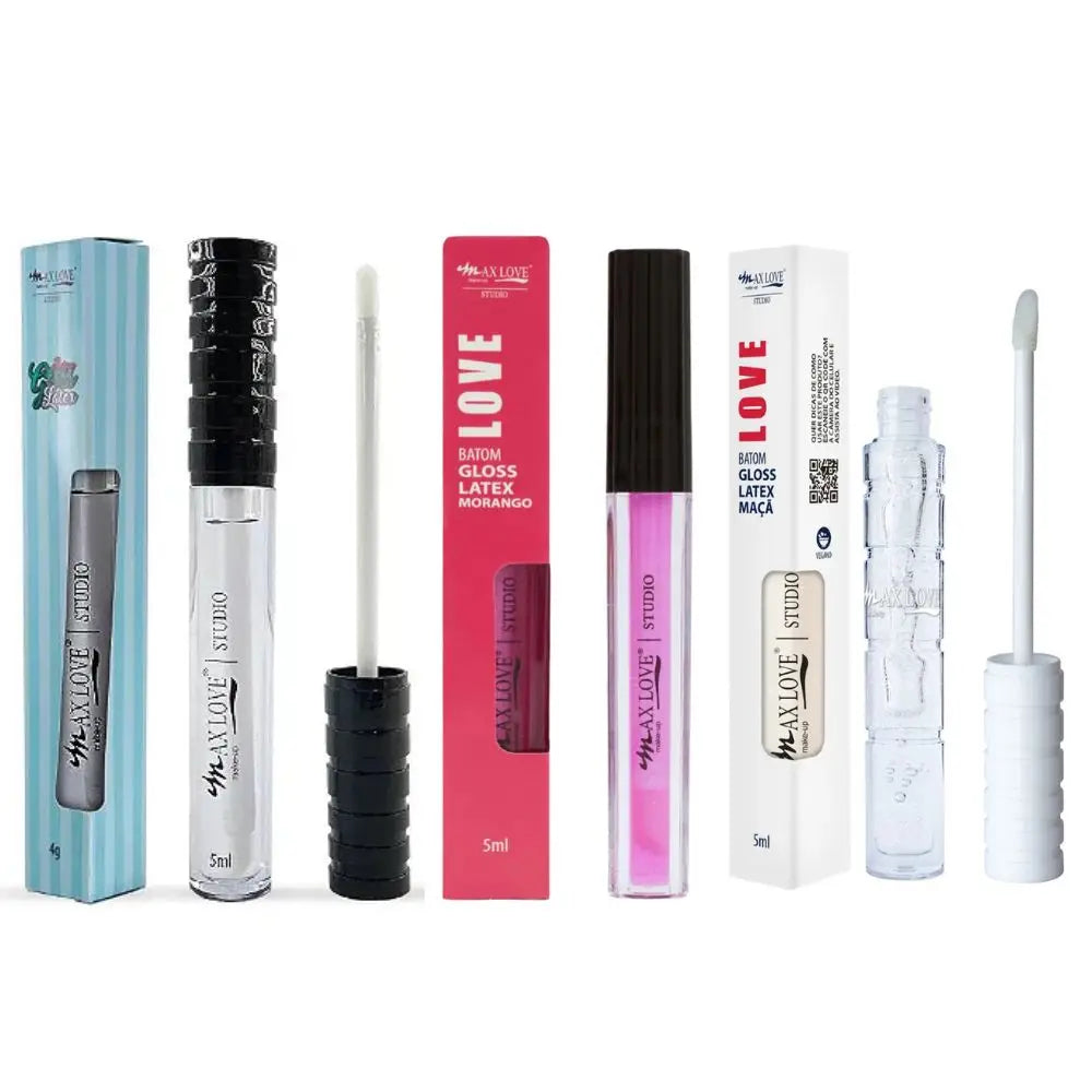 Kit 3 Batons Gloss Efeito Látex Max Love – Alta Pigmentação, Brilho Intenso e Lábios Hidratados